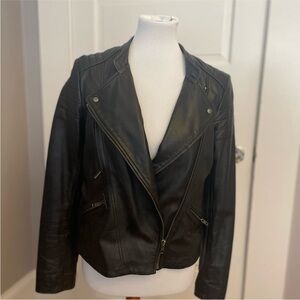 Gerard Darel Black Leather Moto Jacket Asymmetrical Zipper